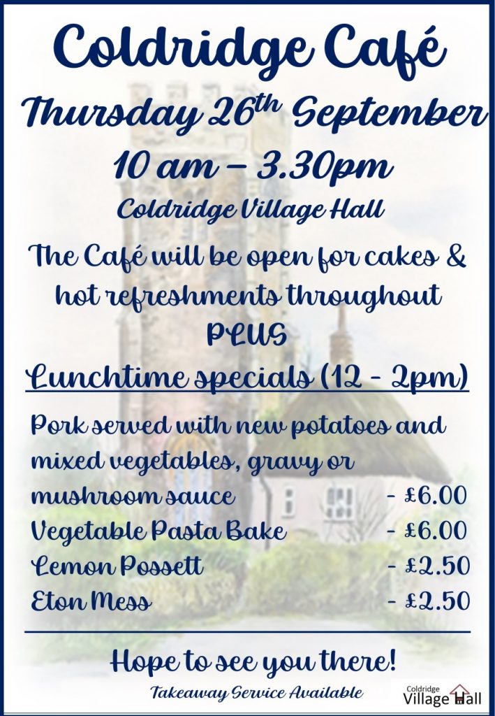 Coldridge Cafe Menu for September 2024