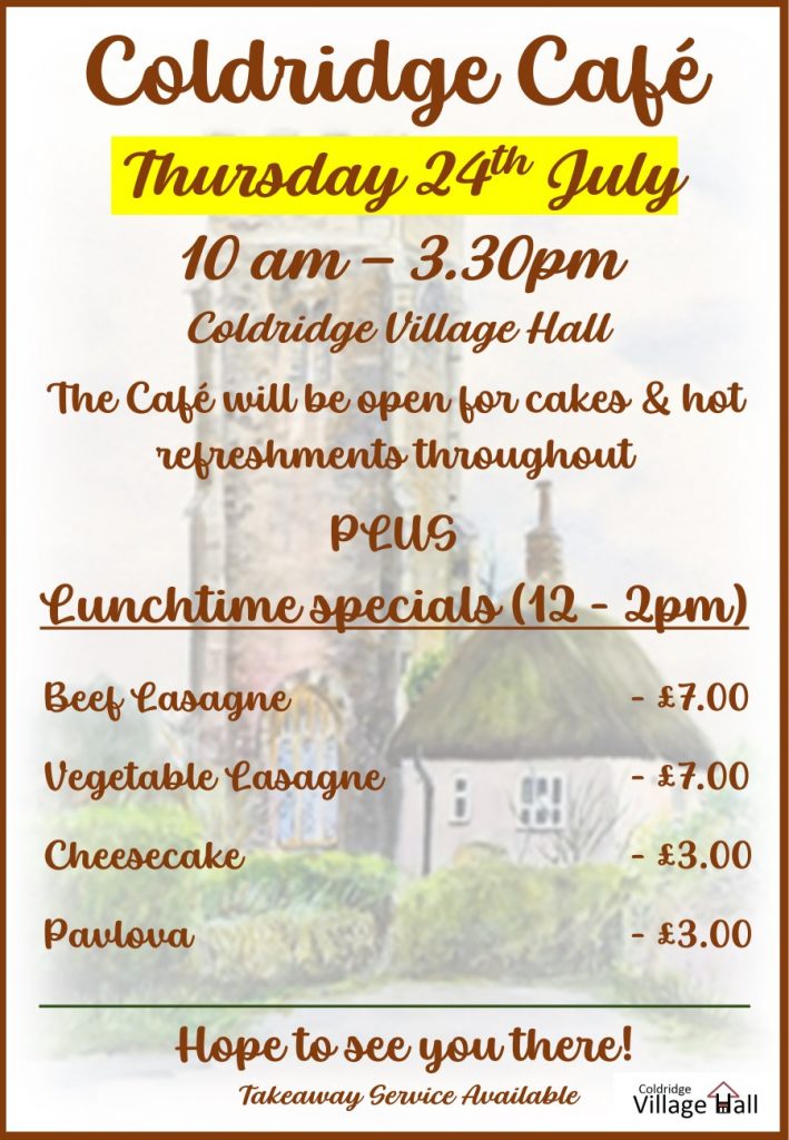 Summary price list for July 2025 Coldridge Cafe.